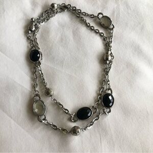 Chico’s long Silver and Black Necklace